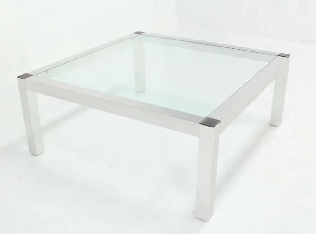 Mid-Century Modern Machined Metal Base Glass Top Coffee Table Modernist - 5