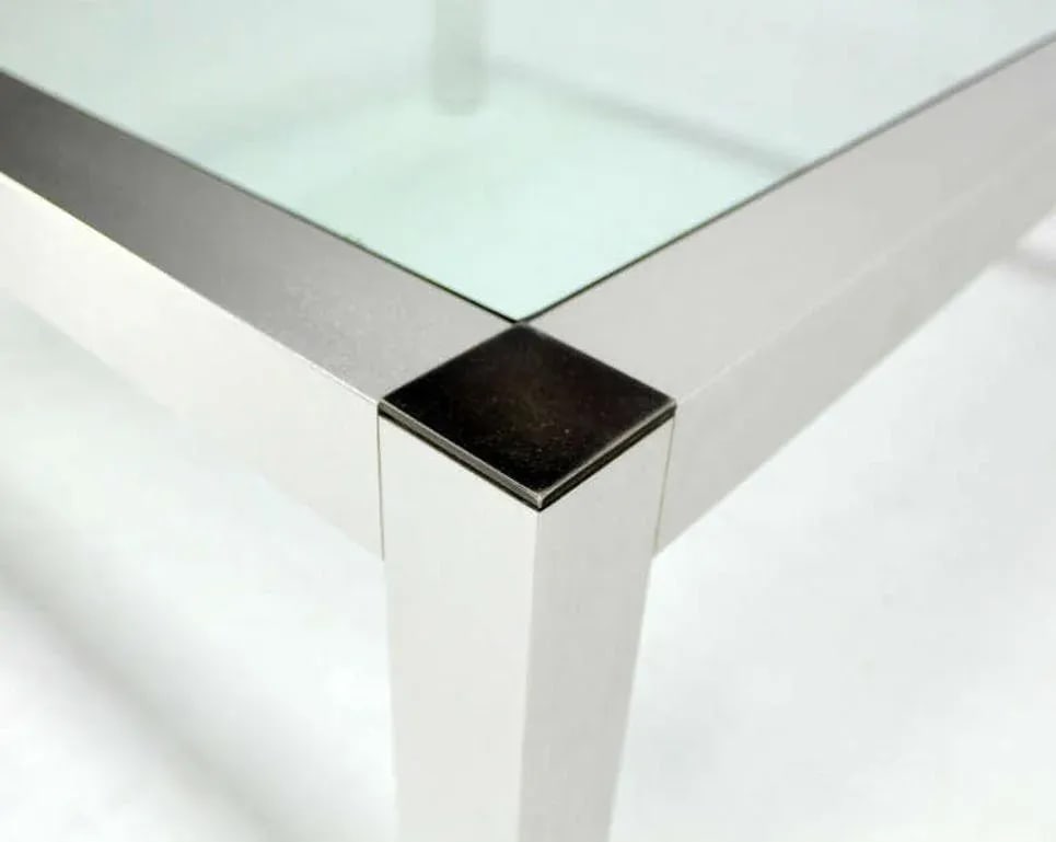 Mid-Century Modern Machined Metal Base Glass Top Coffee Table Modernist - 6