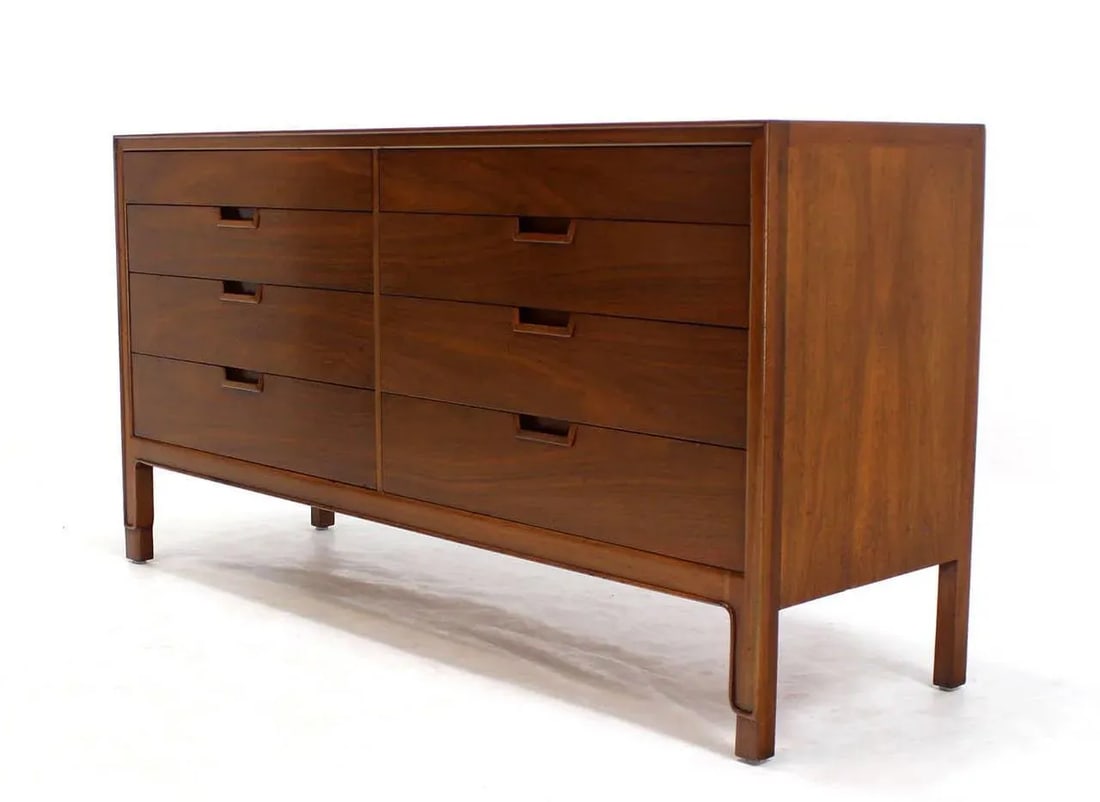 Mid Century Modern John Stuart Book Matched Walnut 8 Drawer Double Dresser - 2