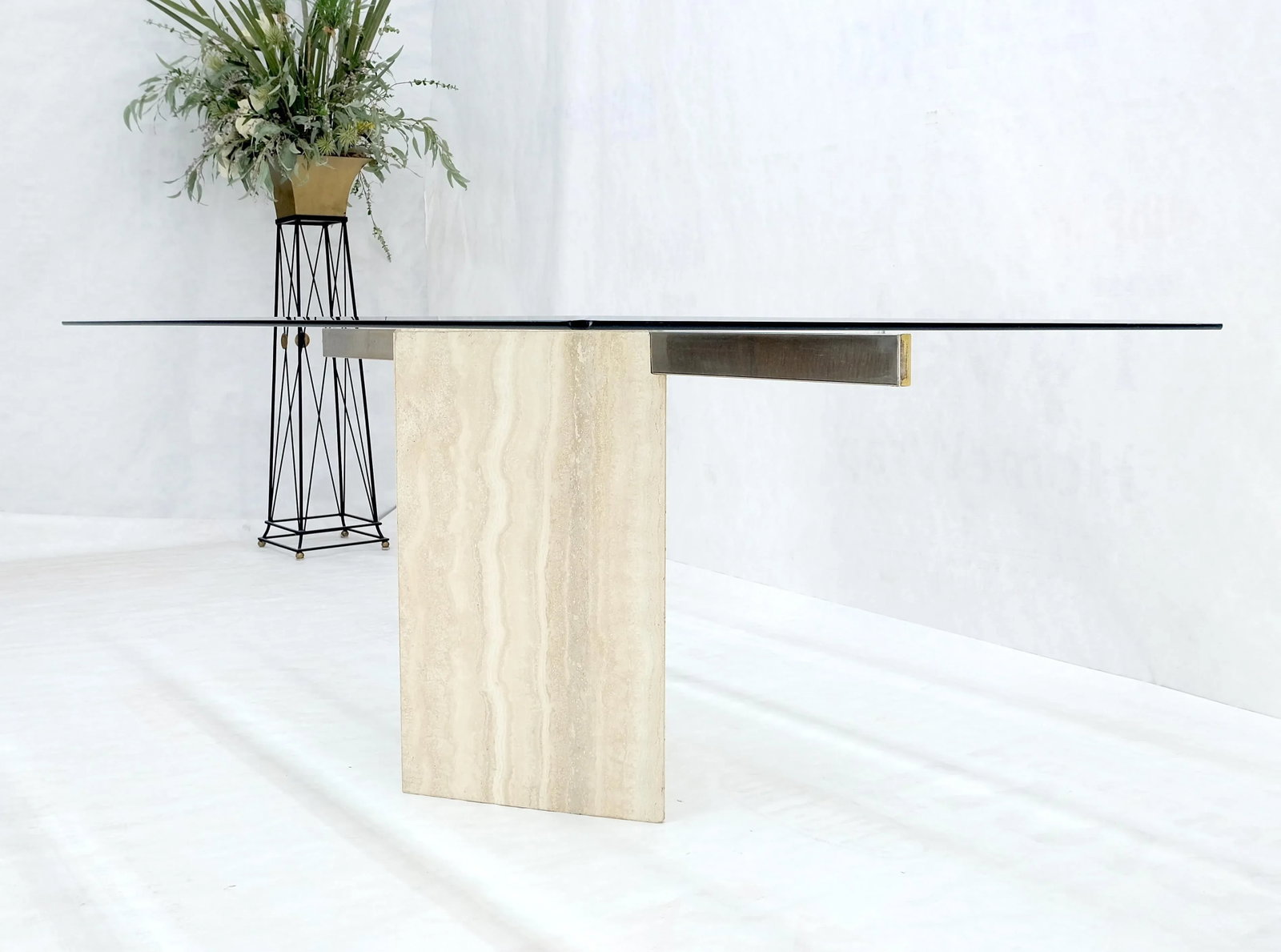 Single Marble Travertine Diamond Shape Glass Top Dining Conference Table - 12