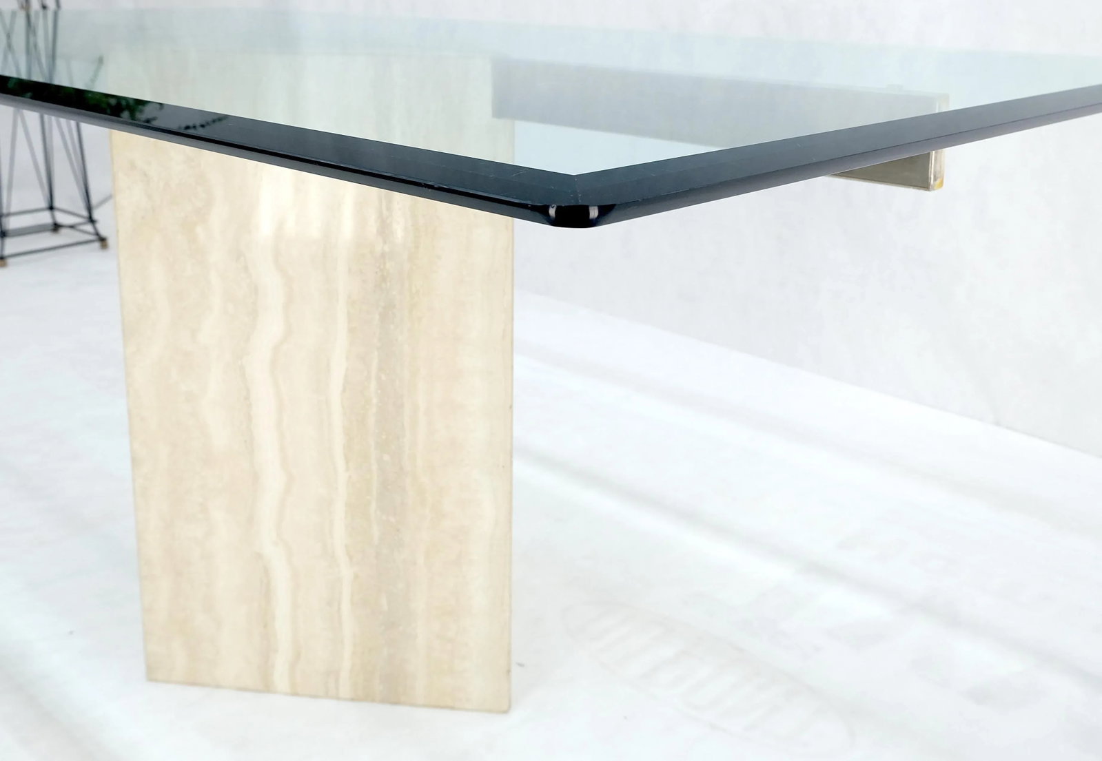 Single Marble Travertine Diamond Shape Glass Top Dining Conference Table - 5