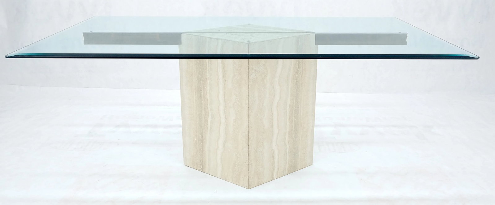 Single Marble Travertine Diamond Shape Glass Top Dining Conference Table - 6