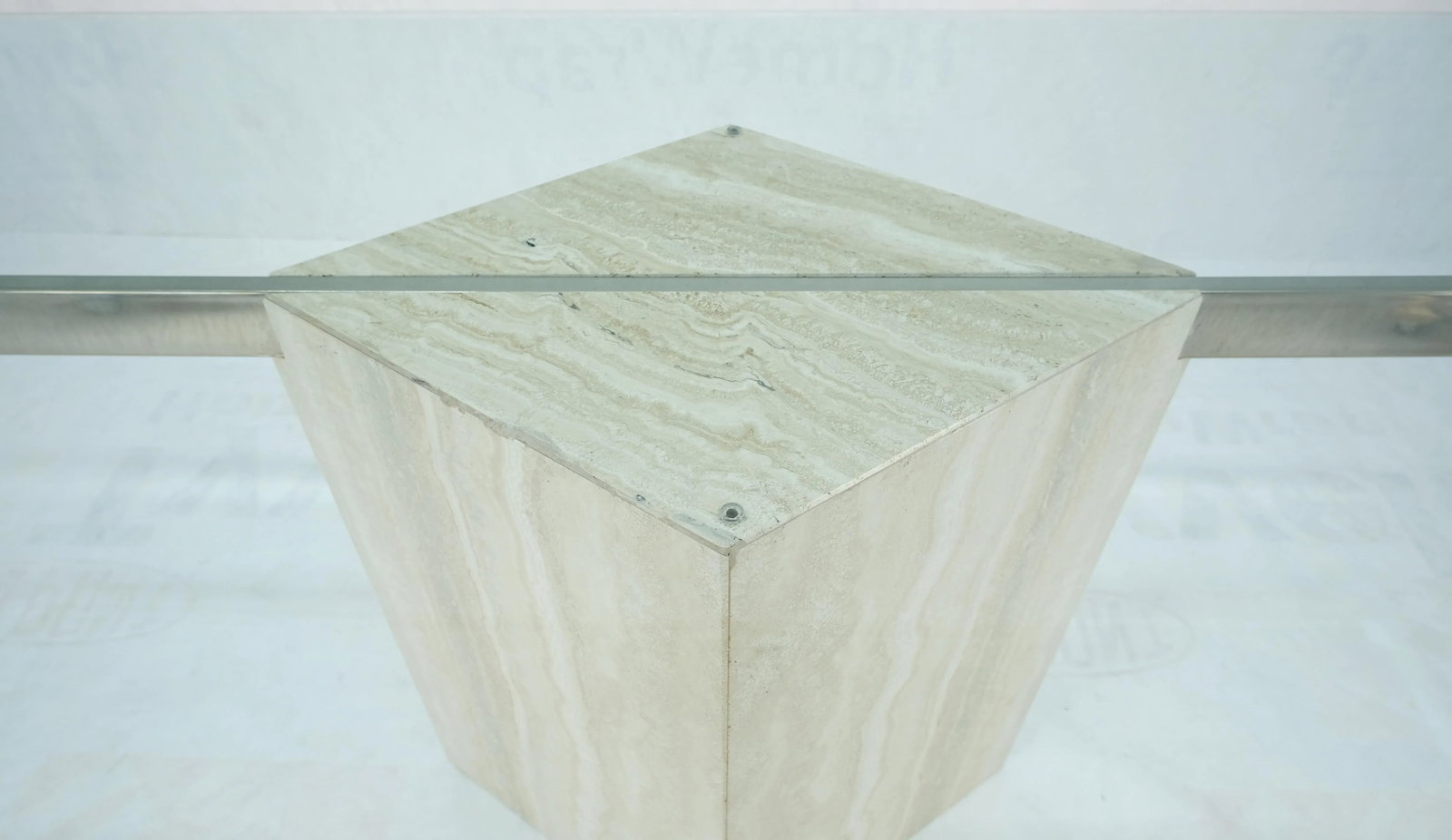 Single Marble Travertine Diamond Shape Glass Top Dining Conference Table - 7