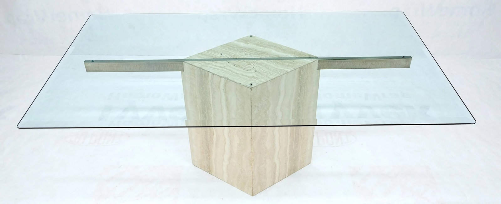 Single Marble Travertine Diamond Shape Glass Top Dining Conference Table - 8