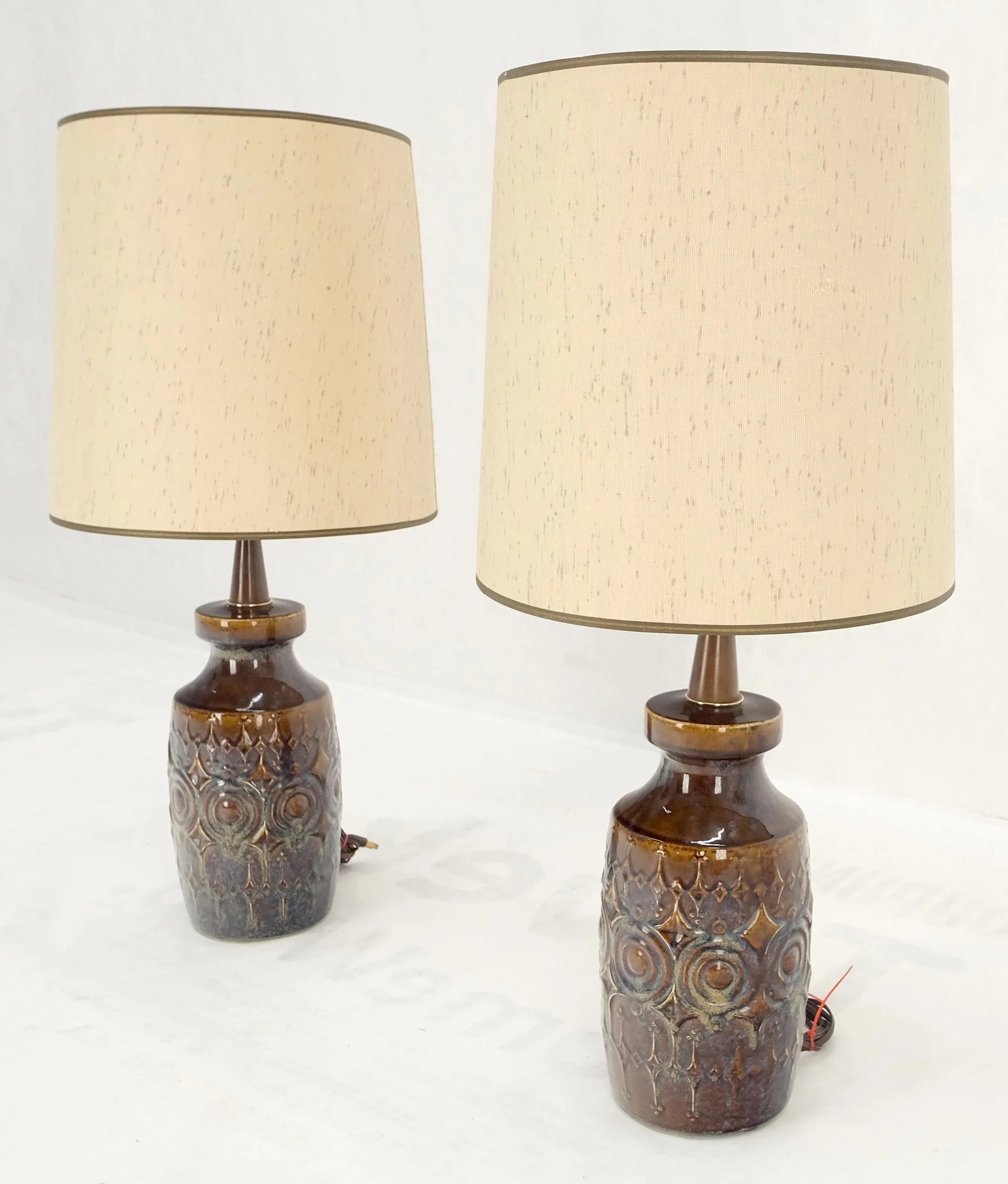 Brown Grey Blue Glazed Pottery Ceramic Vase Shape Table Lamp - A Pair - 10