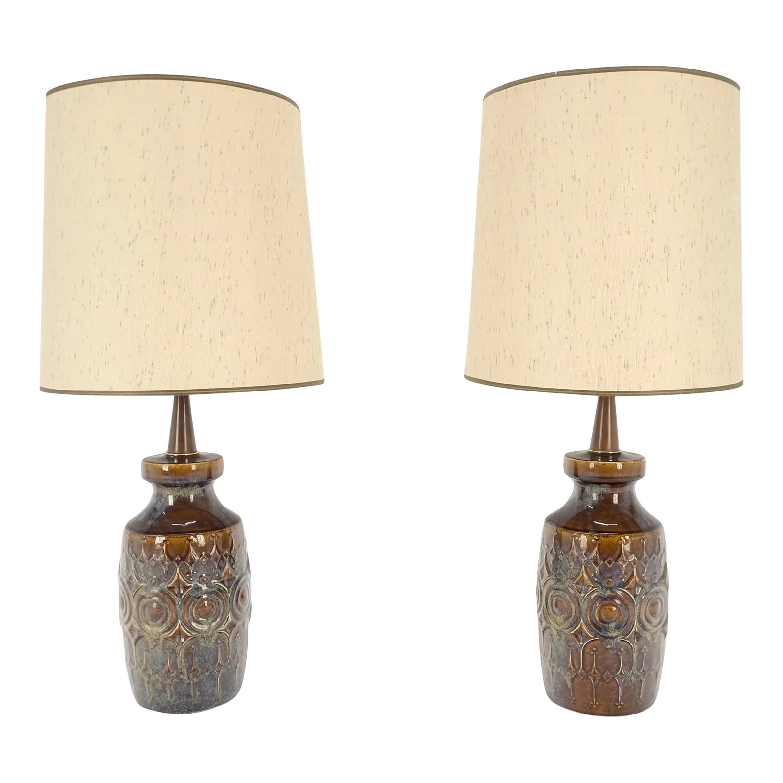 Brown Grey Blue Glazed Pottery Ceramic Vase Shape Table Lamp - A Pair (1 of 12)