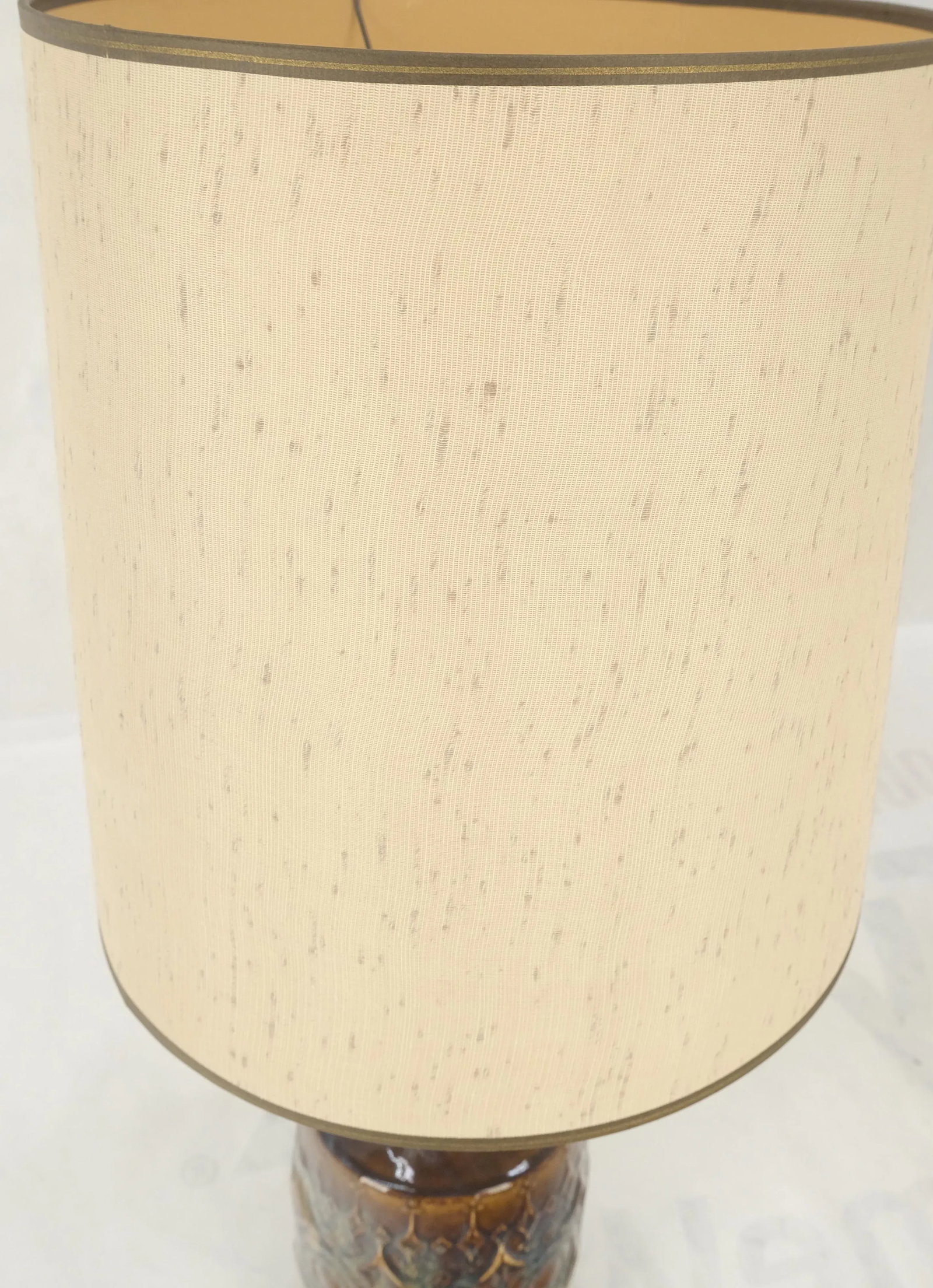 Brown Grey Blue Glazed Pottery Ceramic Vase Shape Table Lamp - A Pair - 2