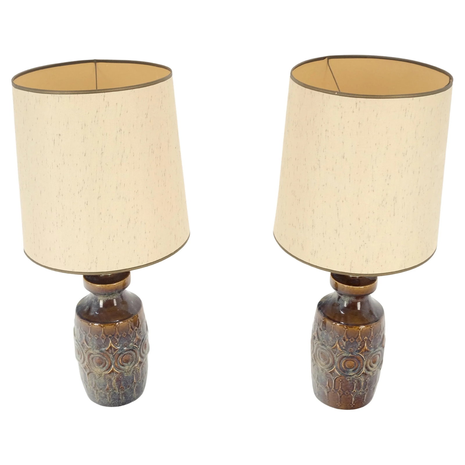 Brown Grey Blue Glazed Pottery Ceramic Vase Shape Table Lamp - A Pair - 5