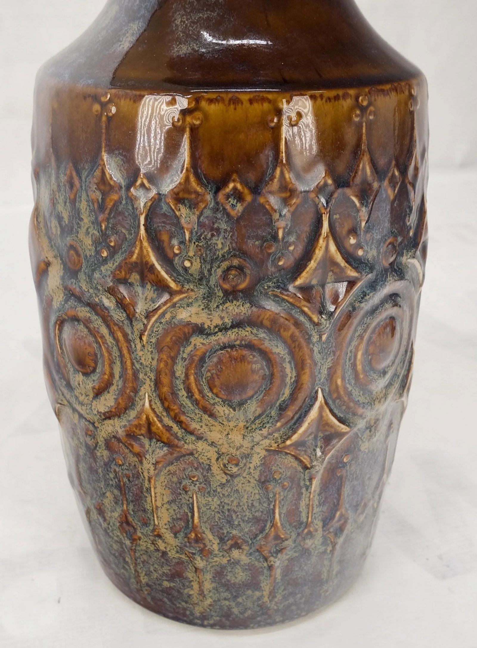 Brown Grey Blue Glazed Pottery Ceramic Vase Shape Table Lamp - A Pair - 6