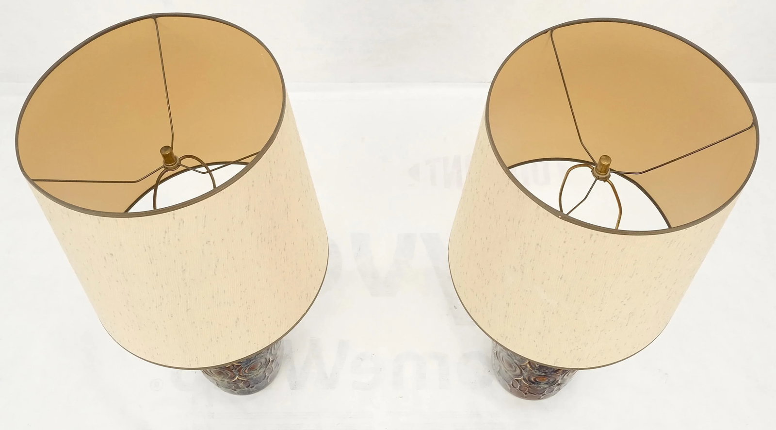 Brown Grey Blue Glazed Pottery Ceramic Vase Shape Table Lamp - A Pair - 7