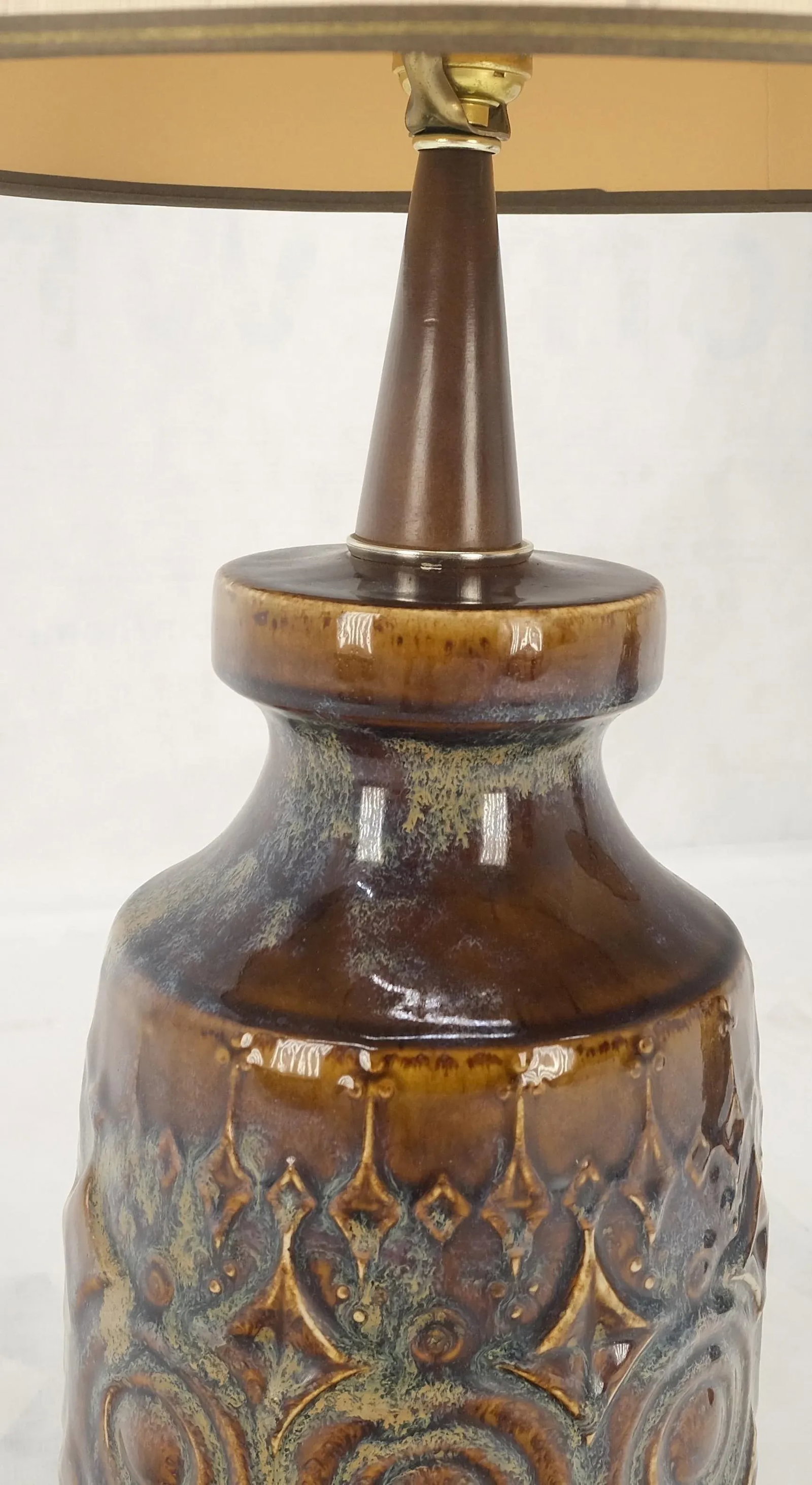 Brown Grey Blue Glazed Pottery Ceramic Vase Shape Table Lamp - A Pair - 8