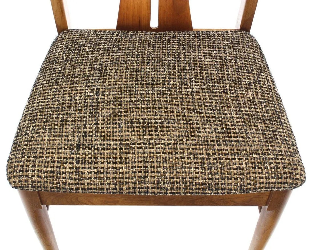 Mid-Century Modern Medium Light Walnut Dining Chairs New Upholstery MINT - Set of 6 - 2