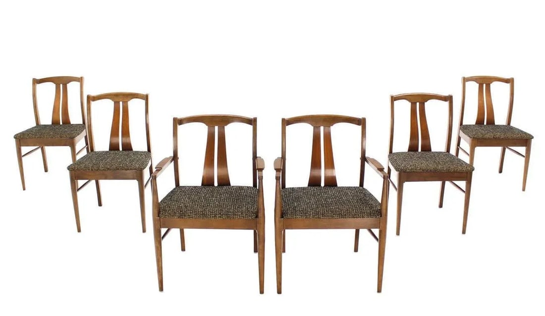 Mid-Century Modern Medium Light Walnut Dining Chairs New Upholstery MINT - Set of 6 - 3