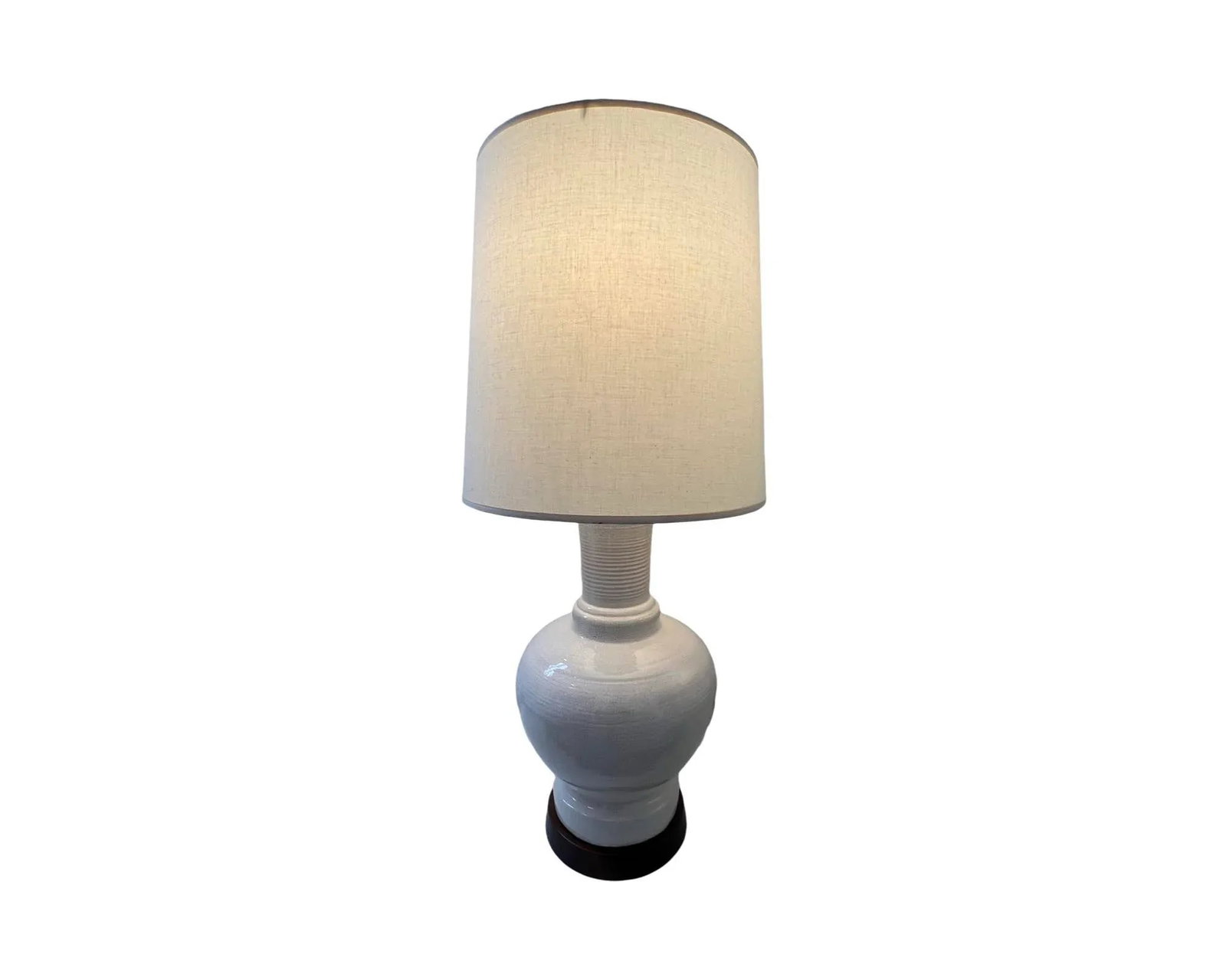 Vintage Mid-Century Modern 1960s Table Lamp Vintage Ceramic Studio Pottery White Glaze Walnut - 2