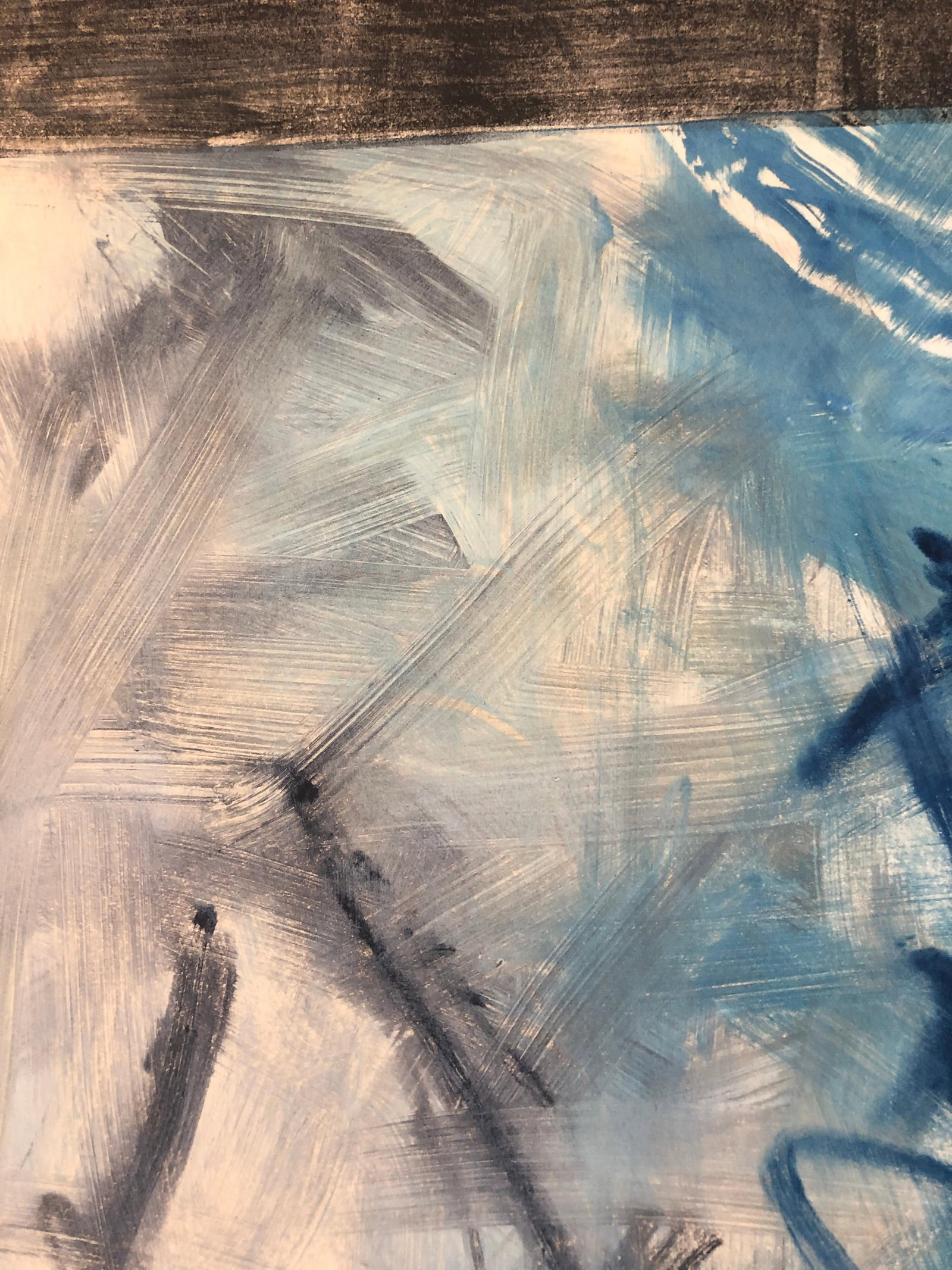 Pierre Obando, Abstract Expressionist Modernist Blue Grey Monoprint Monotype Painting Print, 1997 - 3