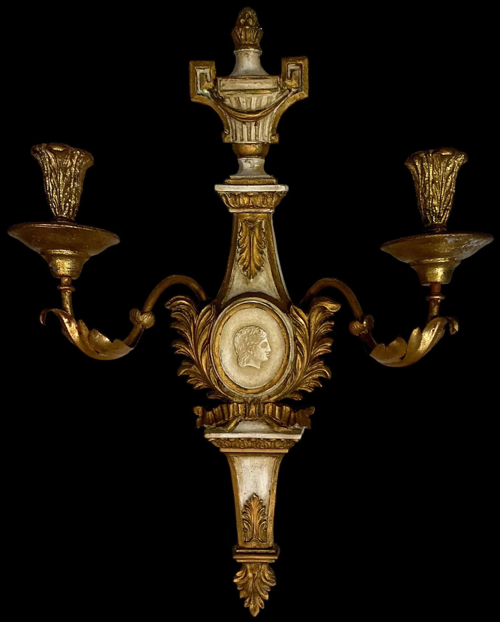 Neo-Classical Carved Grand Tour Style Gilt Tole Wall Sconces by Palladio - Pair - 5