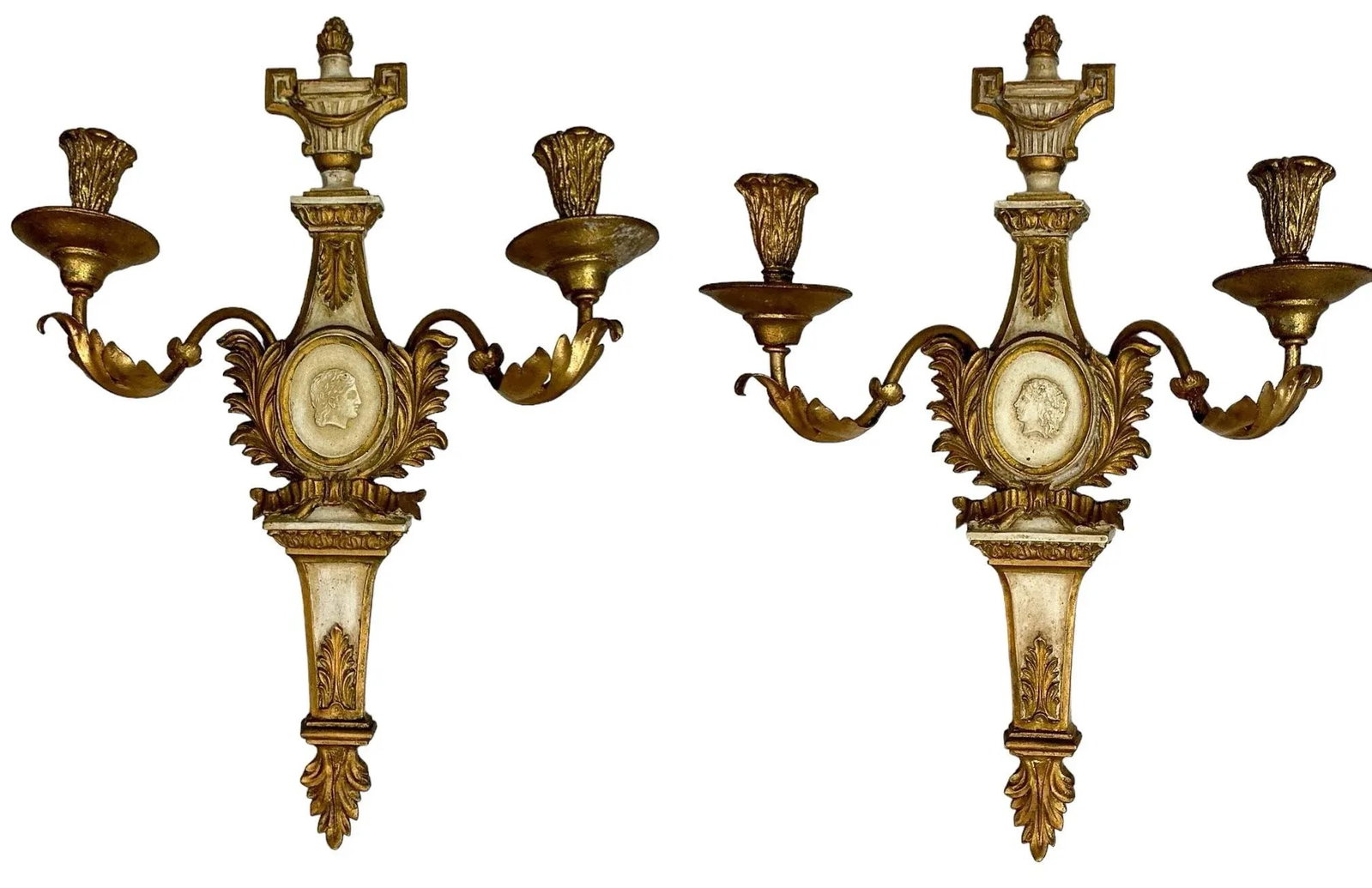 Neo-Classical Carved Grand Tour Style Gilt Tole Wall Sconces by Palladio - Pair - 8