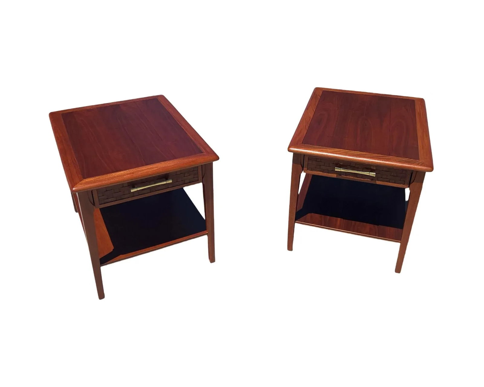 Vintage Mid Century Modern Pair 1960s Attributed to Lane Walnut Pair Side End Tables Restored Set of - 2