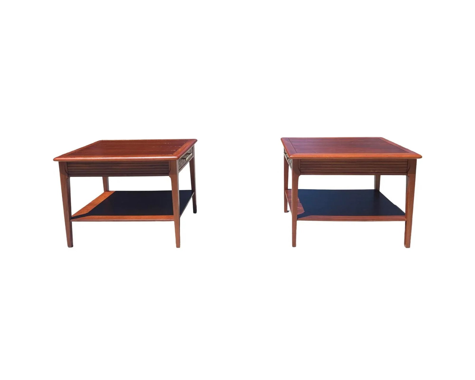 Vintage Mid Century Modern Pair 1960s Attributed to Lane Walnut Pair Side End Tables Restored Set of - 7
