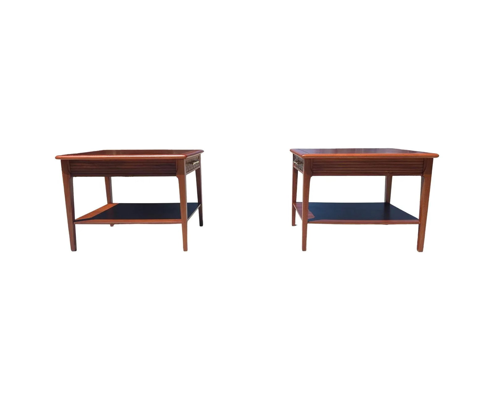 Vintage Mid Century Modern Pair 1960s Attributed to Lane Walnut Pair Side End Tables Restored Set of - 8