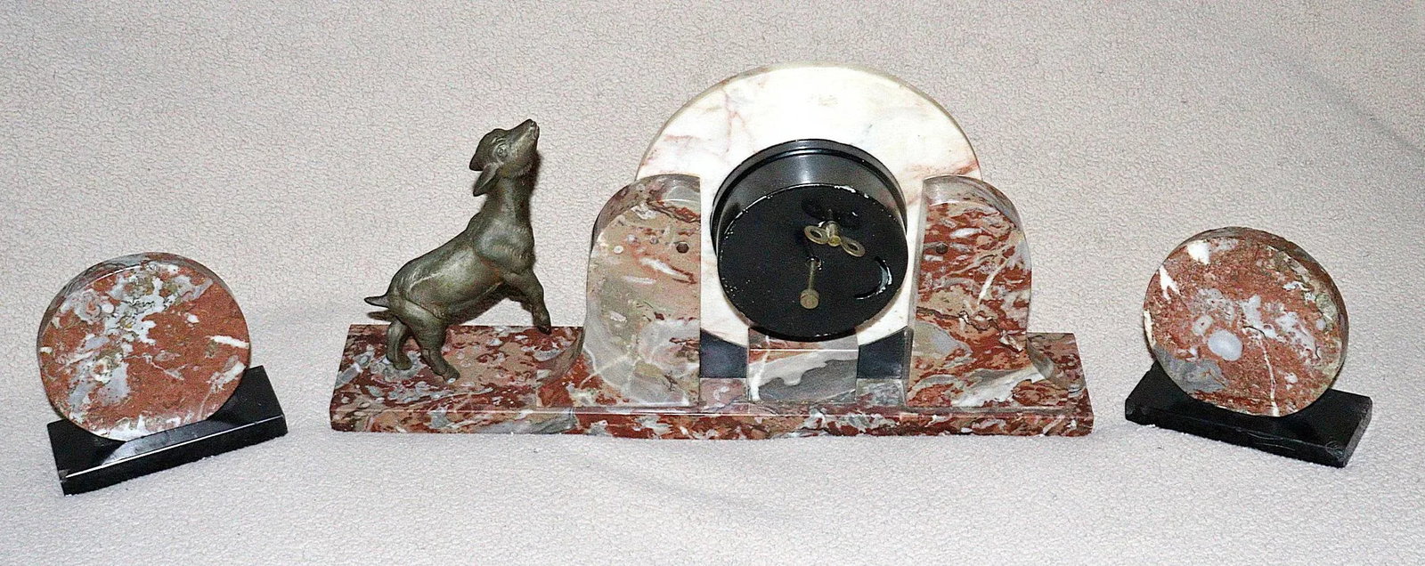1920s Art Deco French Marble Clock & Garnitures - 3 Piece Set - 2