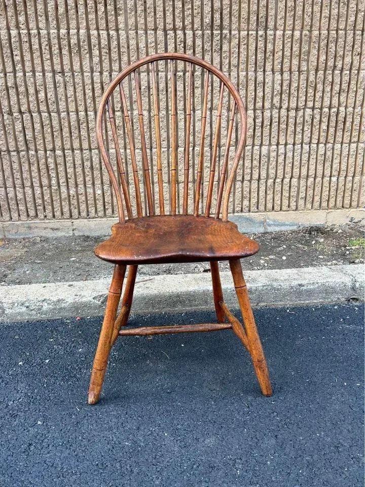 Antique Early 19th Century New England. Bamboo Style Carved Bowl Back Windsor Chair - 2