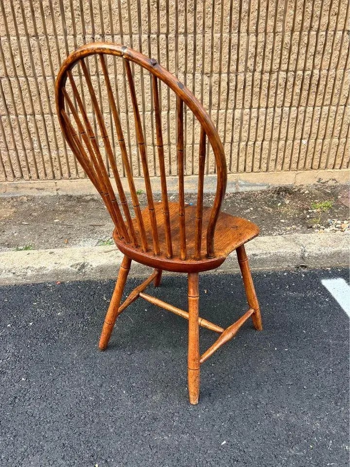 Antique Early 19th Century New England. Bamboo Style Carved Bowl Back Windsor Chair - 7