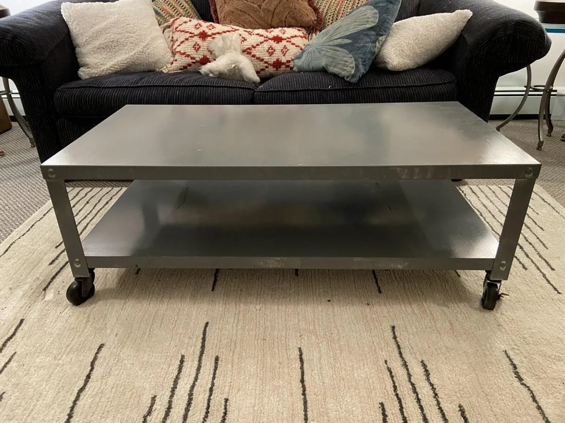 1980s Industrial Style Two-Tiered Rectangular Metal Coffee Table - 2