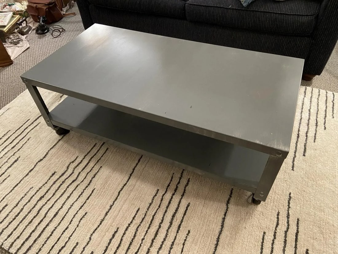 1980s Industrial Style Two-Tiered Rectangular Metal Coffee Table - 3