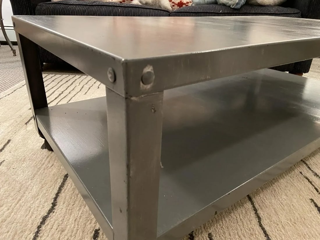 1980s Industrial Style Two-Tiered Rectangular Metal Coffee Table - 4