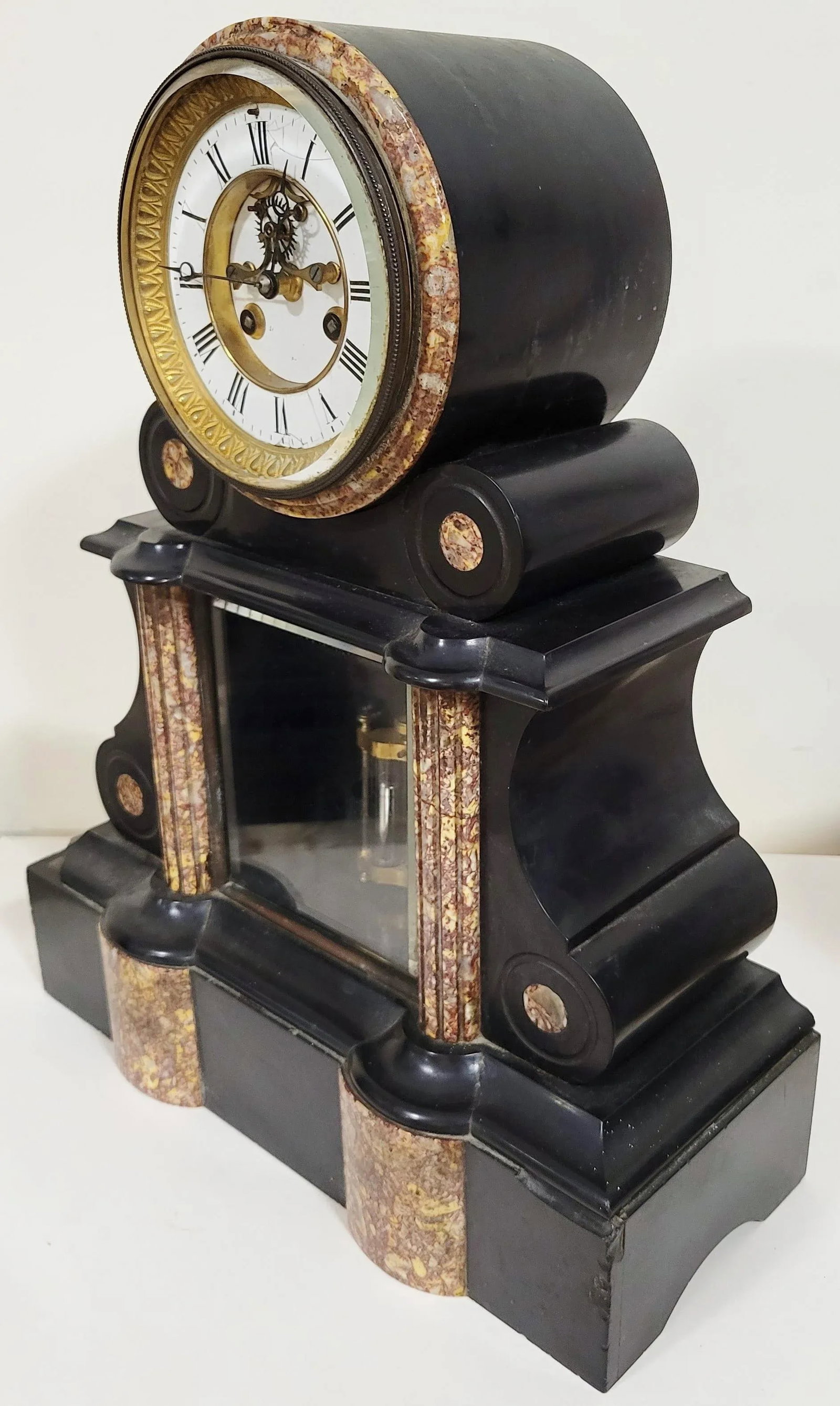 3 Piece French Napoleon III Marble Clock Set Mercury Pendulum - 4