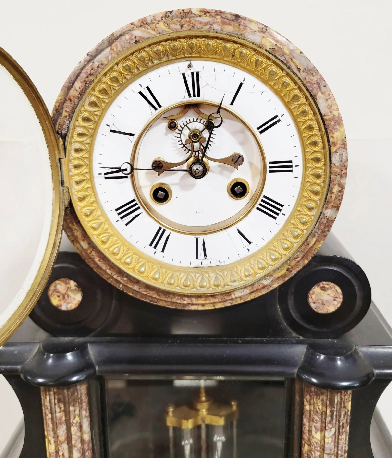 3 Piece French Napoleon III Marble Clock Set Mercury Pendulum - 6