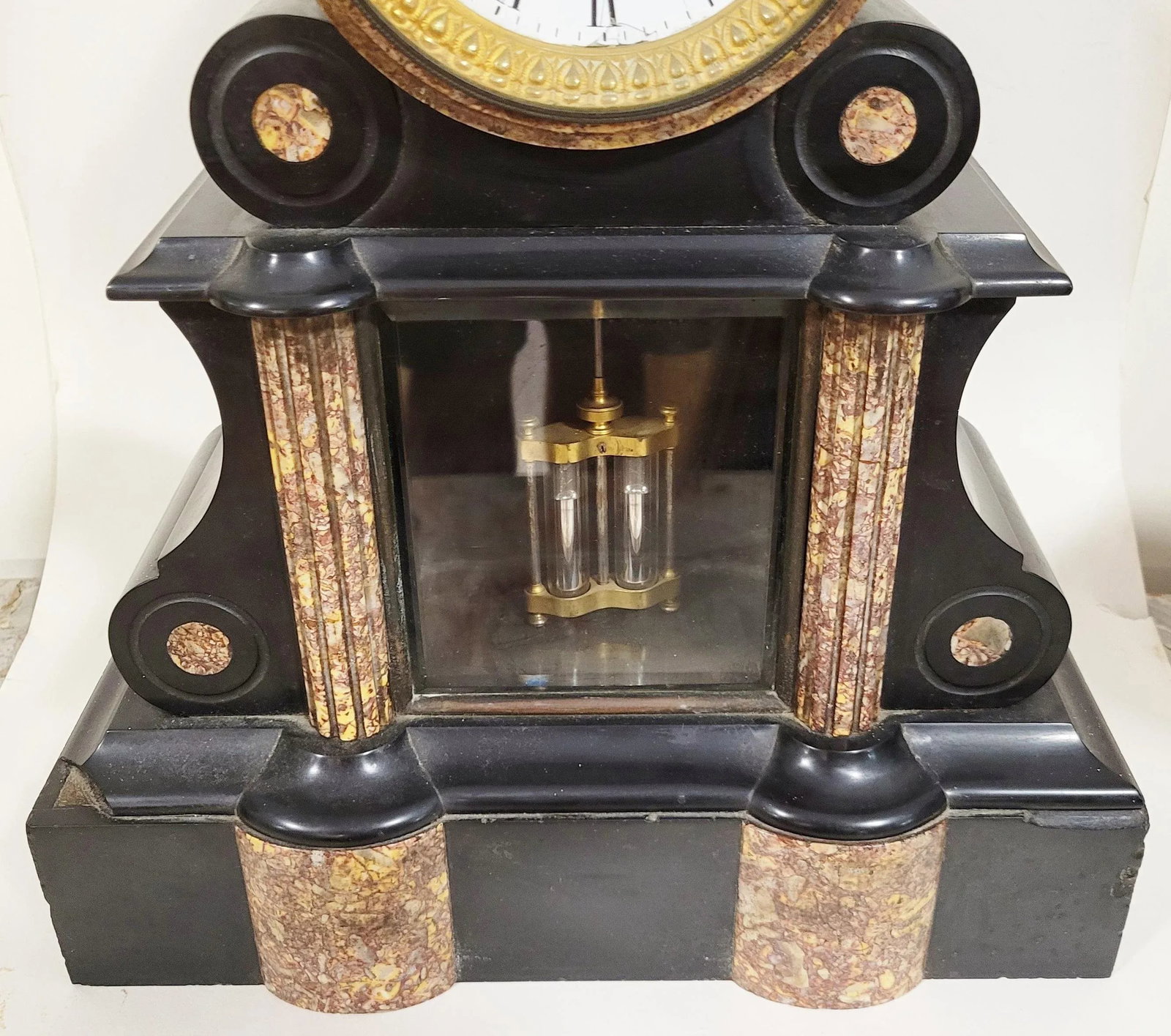3 Piece French Napoleon III Marble Clock Set Mercury Pendulum - 7