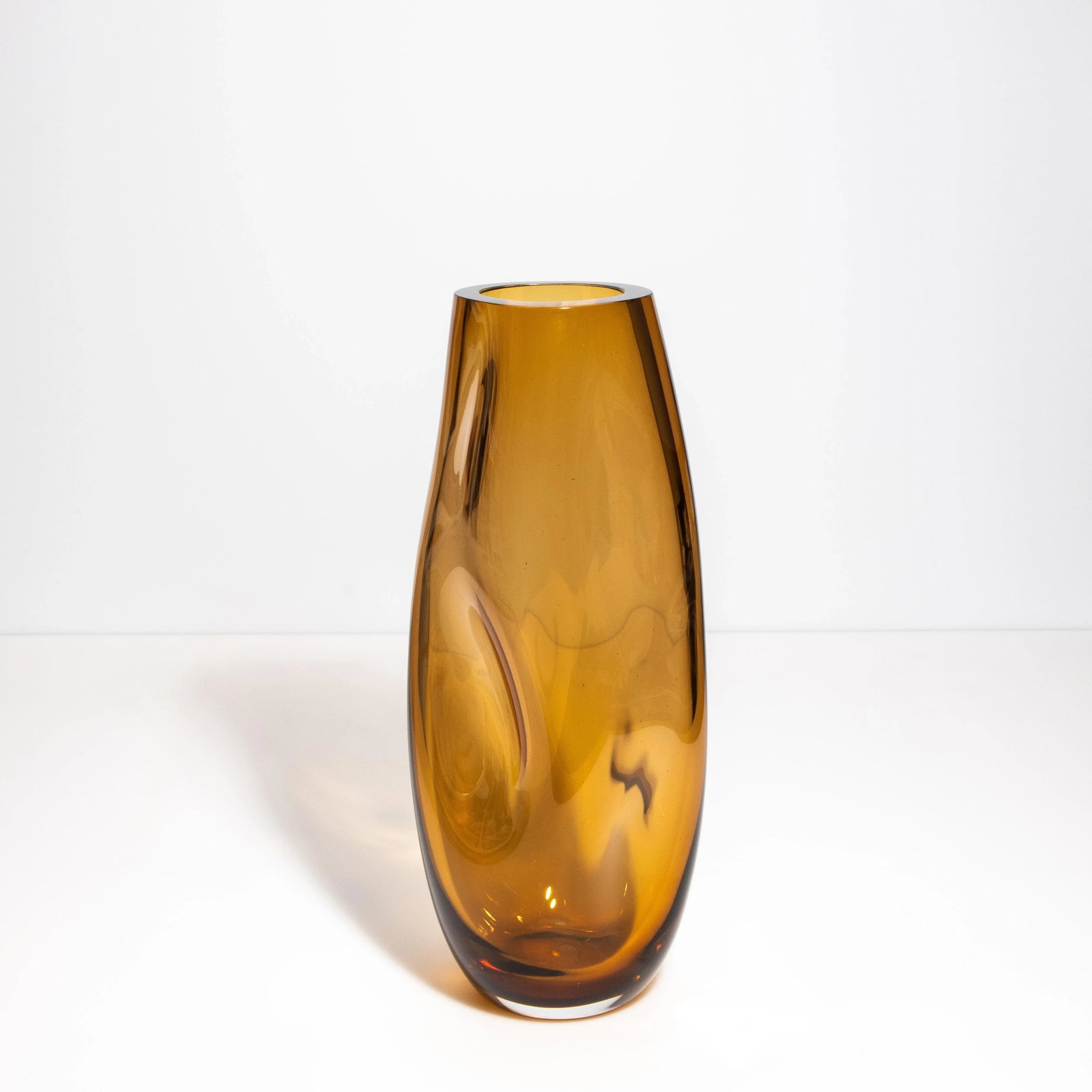 Hand Blown Murano Indented Vase in Amber - 2