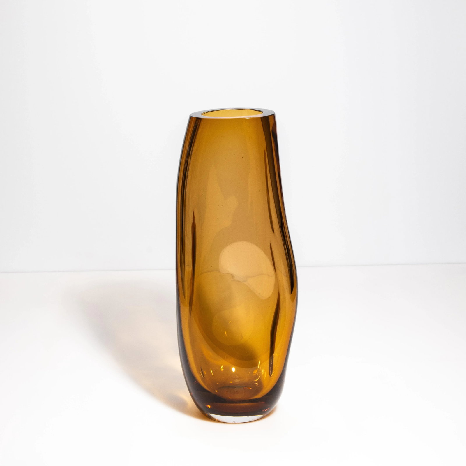 Hand Blown Murano Indented Vase in Amber - 4