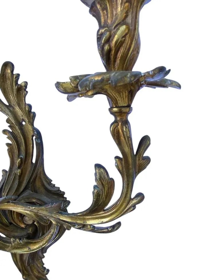 Large Pair of Antique 19th Century Louis XV Style French Gilt Bronze Two Arm Wall Sconces - 6