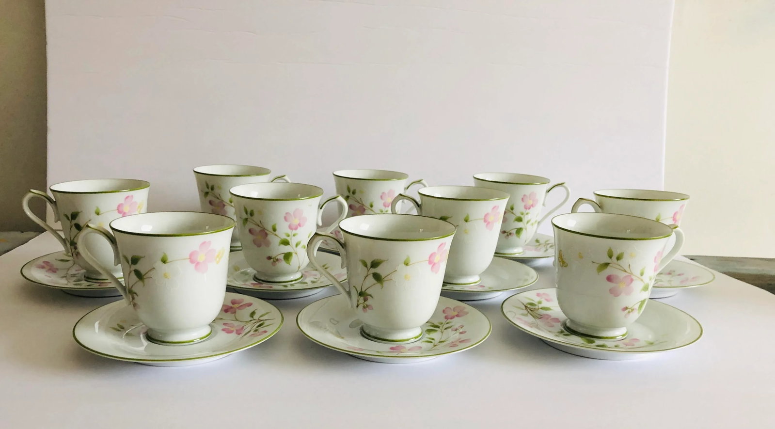 Noritake (10) Tea/Coffee Cups & Saucers First Blush Pattern - 6
