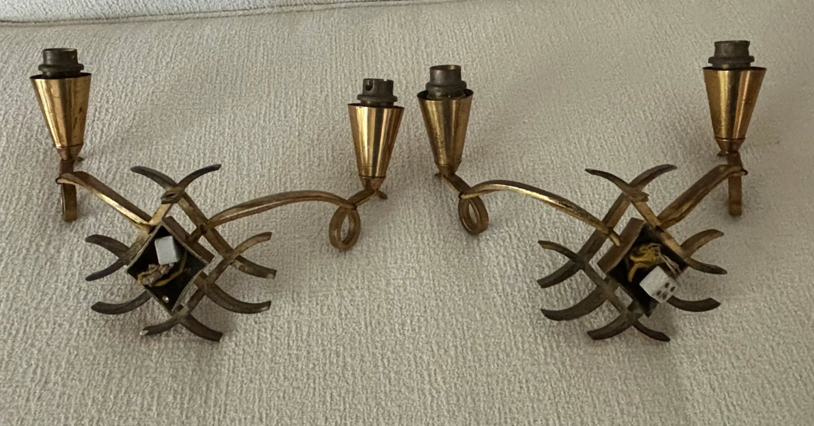 Vintage French Brass Jules Leleu Style Wall Sconces / Wall Lights - a Pair - 11