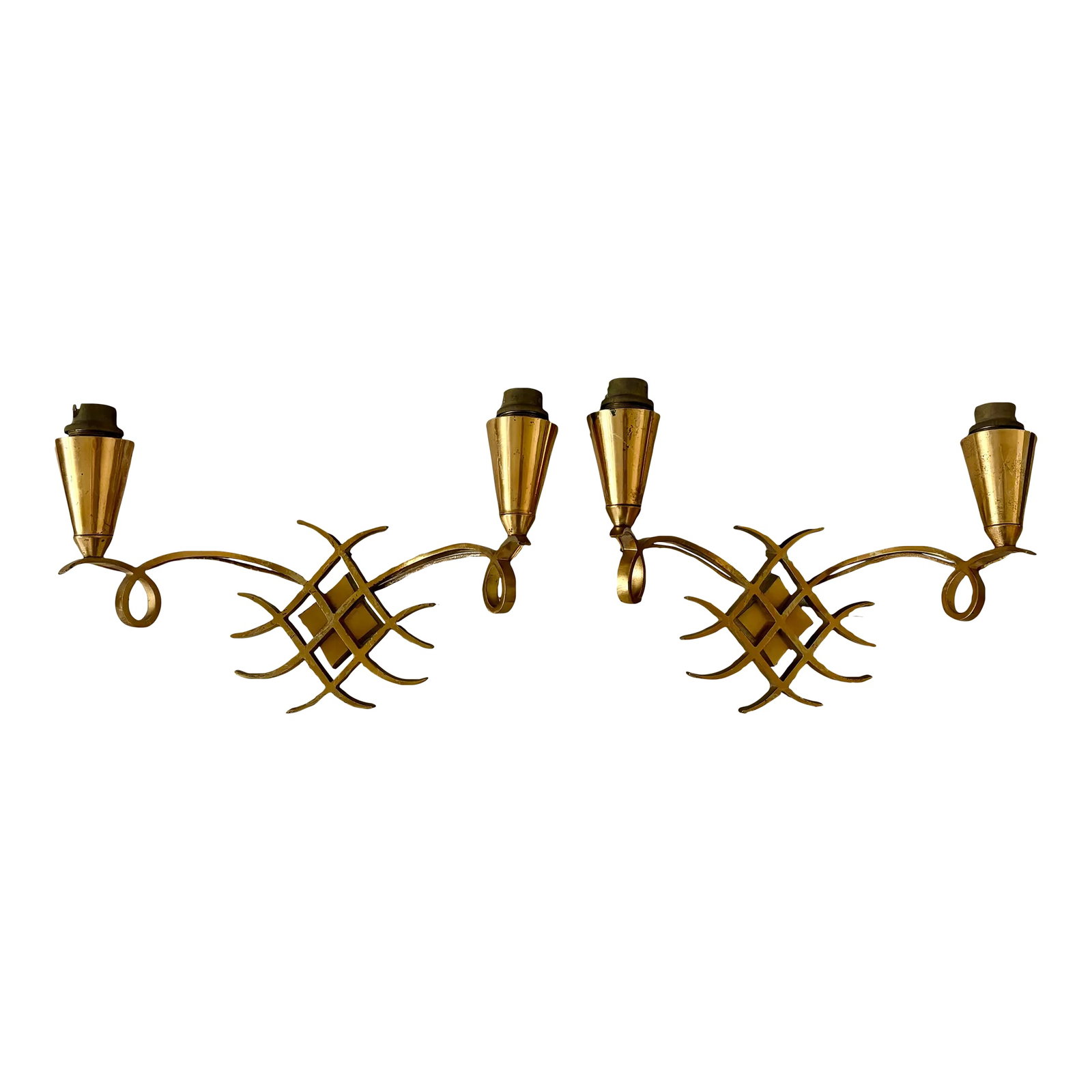 Vintage French Brass Jules Leleu Style Wall Sconces / Wall Lights - a Pair (1 of 12)