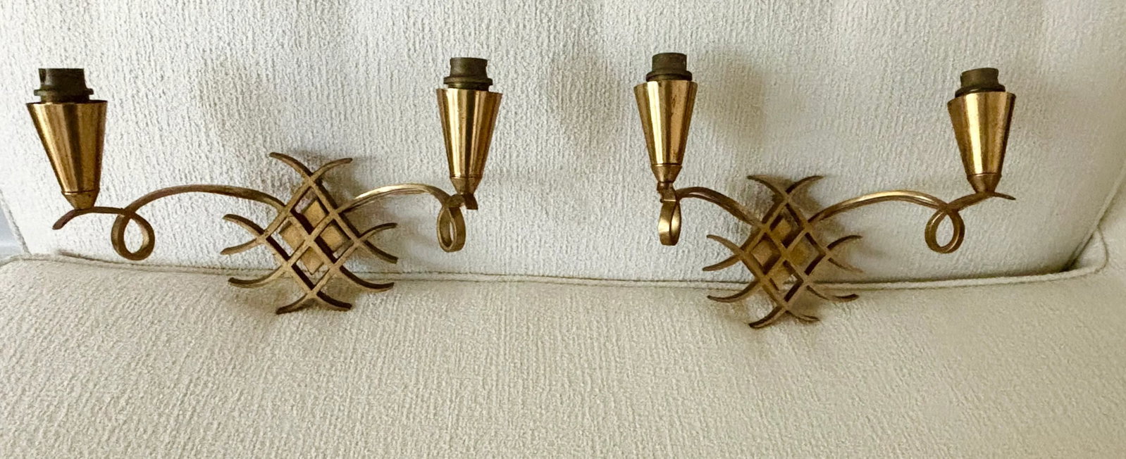 Vintage French Brass Jules Leleu Style Wall Sconces / Wall Lights - a Pair - 8
