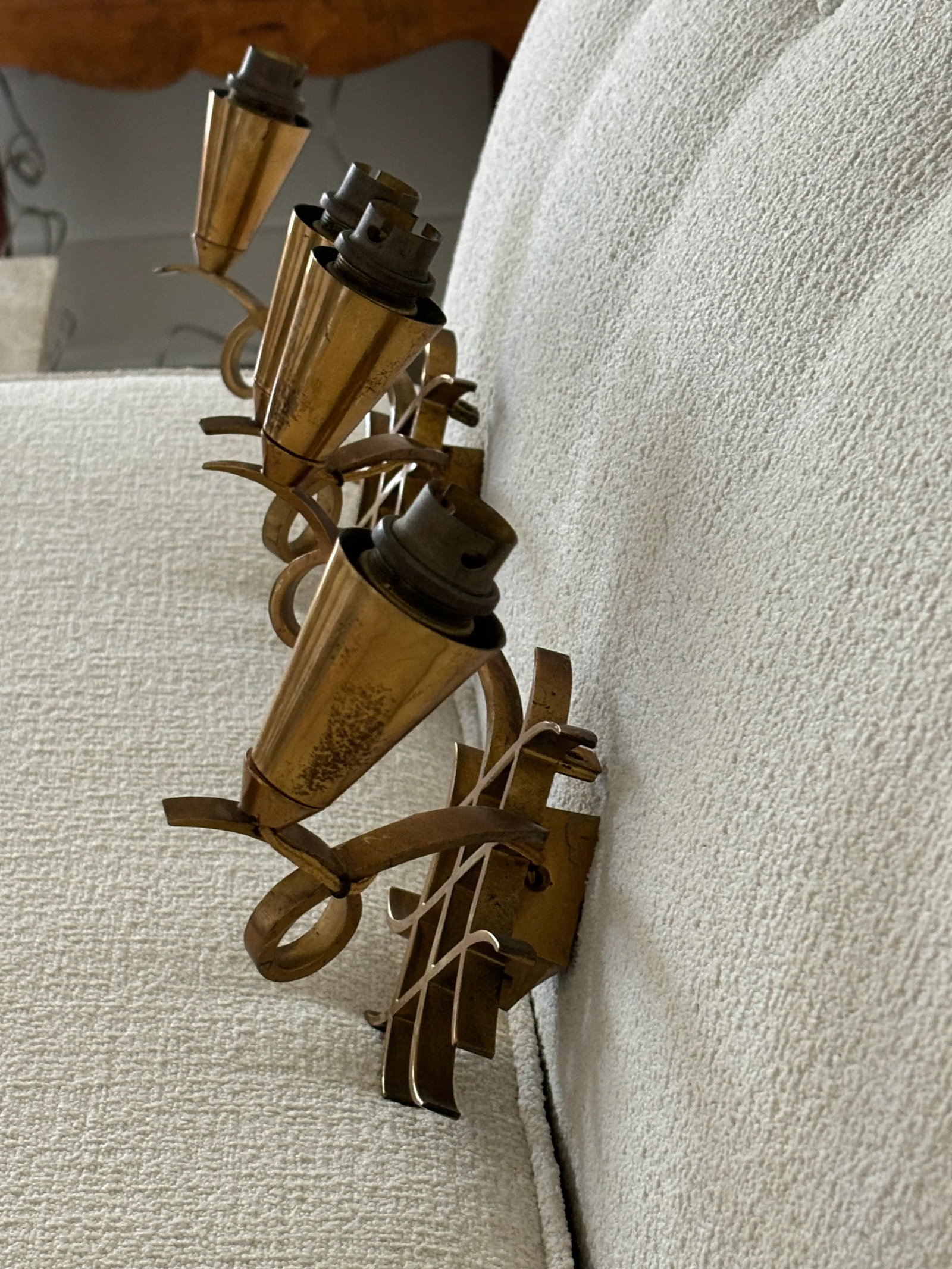 Vintage French Brass Jules Leleu Style Wall Sconces / Wall Lights - a Pair - 9