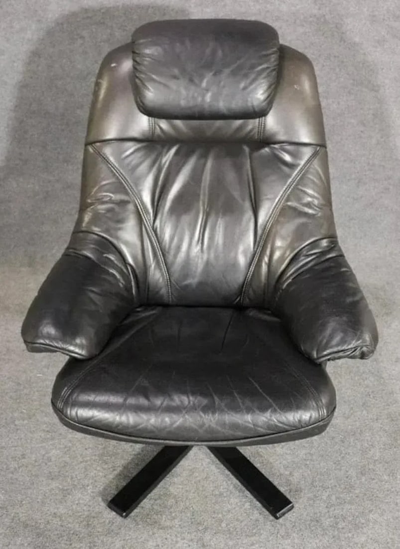 Swivel Leather Lounge W/ Ottoman - 2