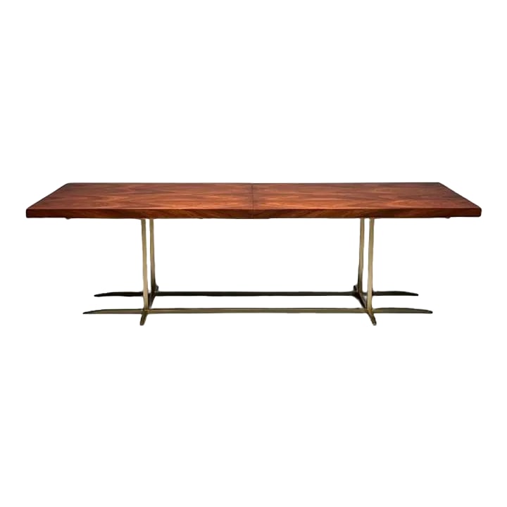 Contemporary, Modern Rectangular Dining Table, Burlwood Veneer, Gilt Metal (1 of 9)