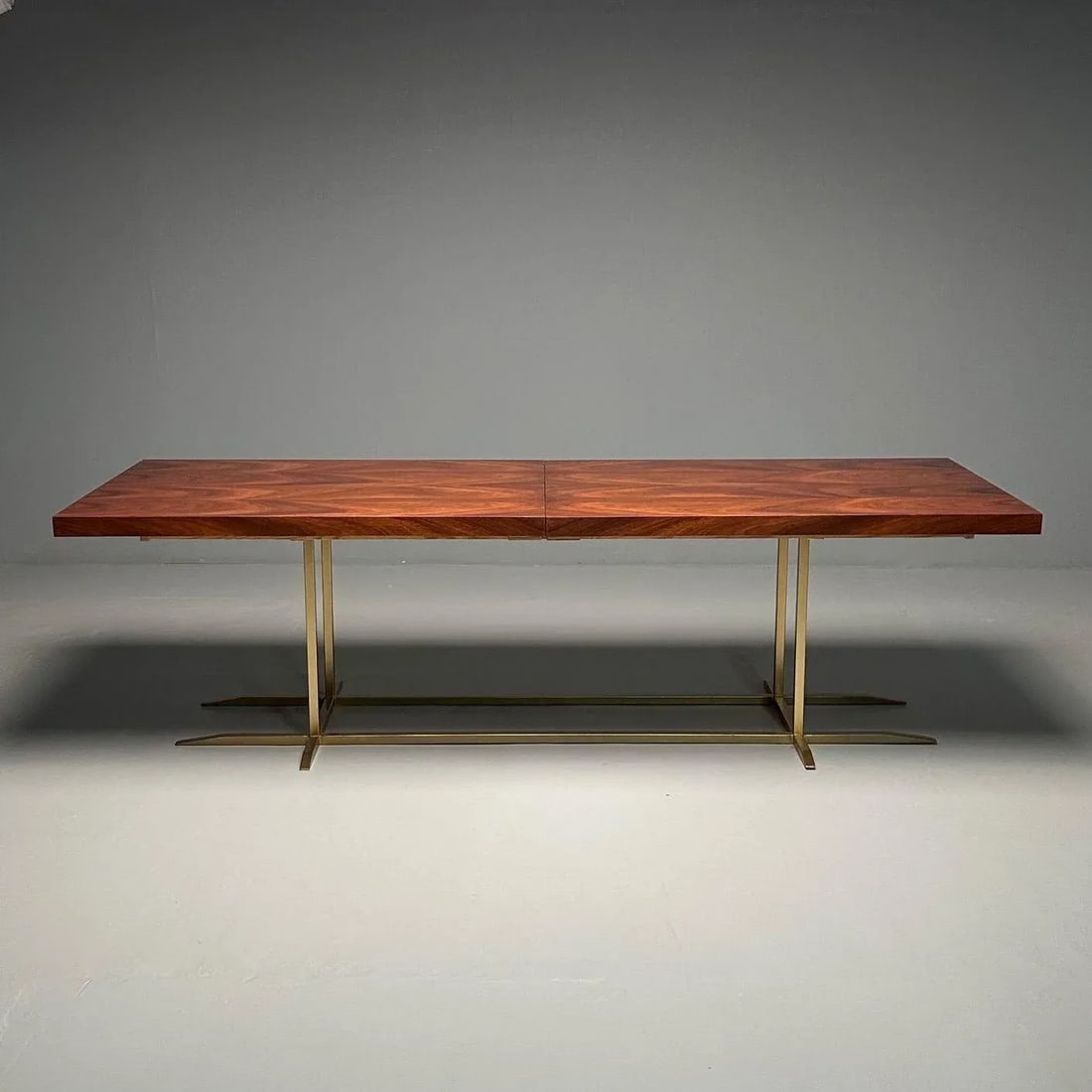 Contemporary, Modern Rectangular Dining Table, Burlwood Veneer, Gilt Metal - 2