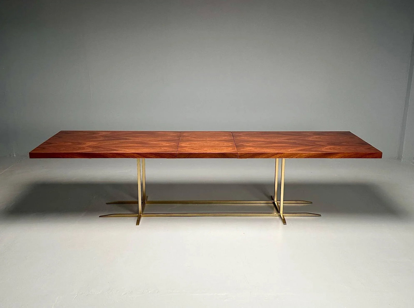 Contemporary, Modern Rectangular Dining Table, Burlwood Veneer, Gilt Metal - 4