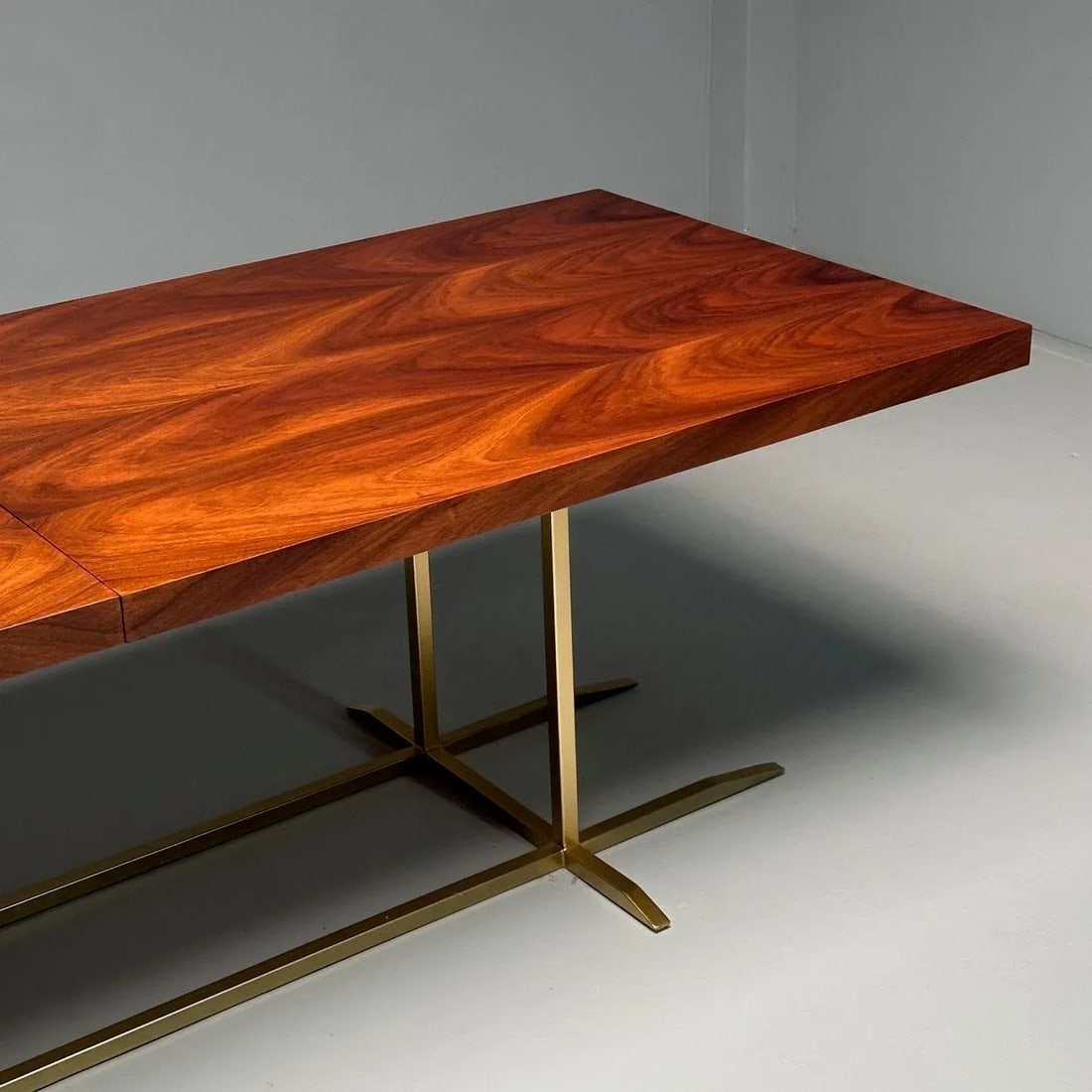 Contemporary, Modern Rectangular Dining Table, Burlwood Veneer, Gilt Metal - 5