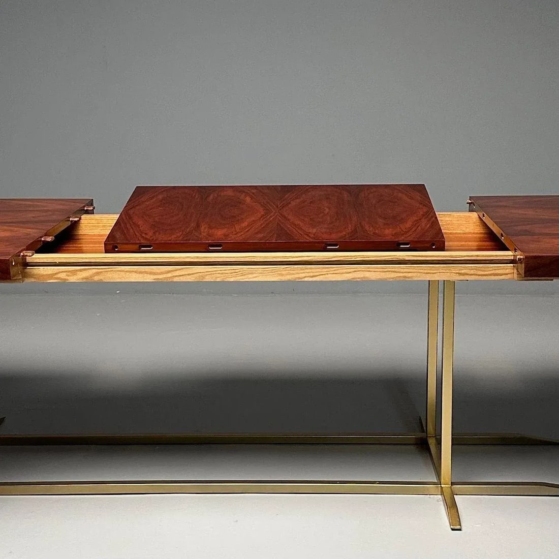 Contemporary, Modern Rectangular Dining Table, Burlwood Veneer, Gilt Metal - 9