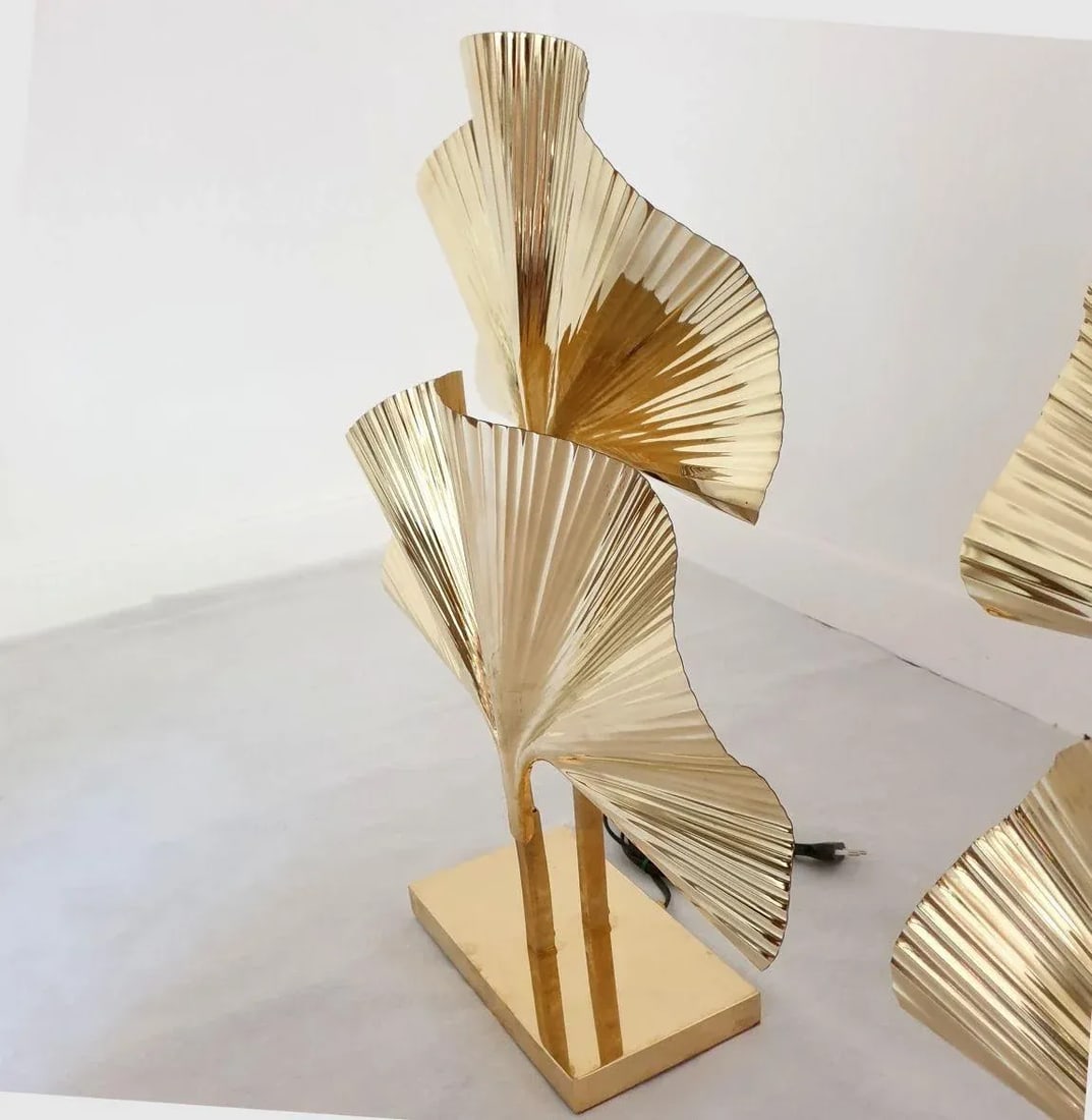 Pair of Ginkgo Brass Table Lamps, Italy - 10