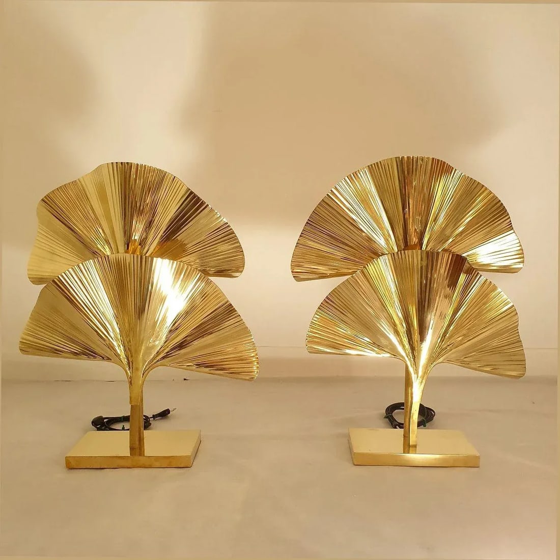 Pair of Ginkgo Brass Table Lamps, Italy - 2
