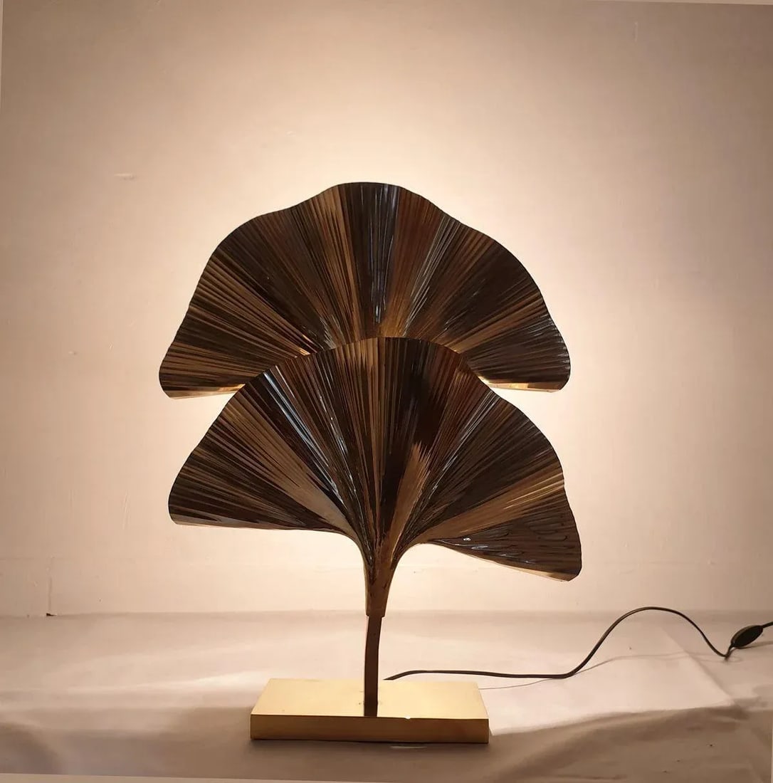 Pair of Ginkgo Brass Table Lamps, Italy - 5